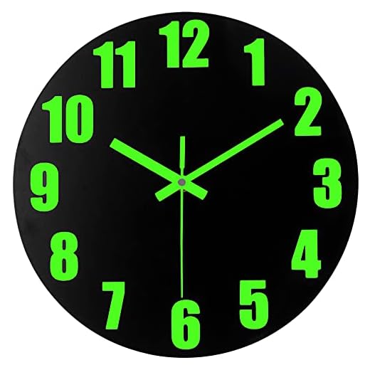 Luminous 12'' Wooden Wall Clocks with Silent Movement and Glowing up Function, No Glass Village Wall Clock Decorative Bedroom, Kitchen, Office, Battery Operated