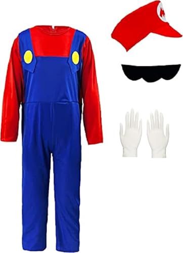 Vowdicua Super Brothers Cosplay Costume Kids Plumber Jumpsuit With Gloves Red Large 3 Years+ thumb #2
