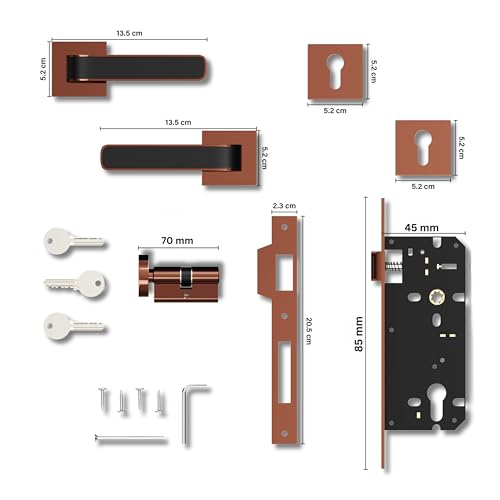 Image of GLOXY Premium Zinc Mortise Lock for Door - Rose Gold & Black Finish Door Handle Lock with 3 Brass Keys - Main Door Lock Set for Home, Office & Bedroom Doors - Heavy Duty Lock Body with 2 Year Warranty