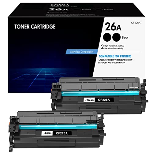 ARCON Lot de 2 cartouches de toner CF226A 26A CF226X 26X de rechange pour imprimante HP Laserjet Pro M402dn MFP M426dw M402dne M426fdw M426fdn M402d M402dw M402n M402 M426 (noir) 26a cf226a Cover