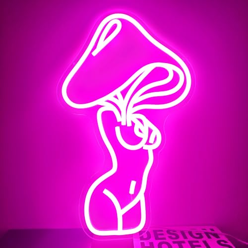 Image of Lady Mushroom Neon Sign Sexy Lady Mushroom Neon Light Dimmable Led Neon Sign for Man Cave Neon Light Signs Light Up Sign for Wall Decor Bedroom Club Bar Store Birthday Party Decor Gifts