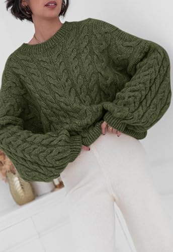 Image of PRETTYGARDEN Womens Sweaters Spring 2026 Cable Knit Long Sleeve Crewneck Oversized Sweater Chunky Pullover Loose Outfits