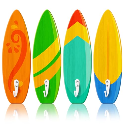 Sintuff 4 Pcs Pool Towel Hooks Wooden Ornament Hooks Hawaii Decorative Wall Hooks Towel Rack Hangers for Beach Swimming Pool Bathroom Bedroom Decoration (Classic Style)