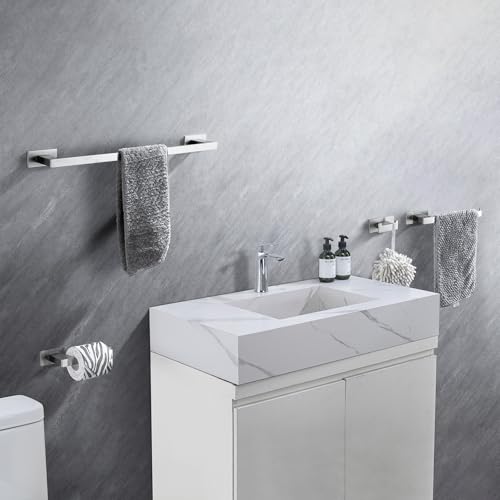 4-Pieces Bathroom Hardware Accessories Set, Towel Rack Towel Bar Toilet Paper Holder Towel Hook Self Adhesive Stainless Steel Towel Rack Set for Bathroom Wall Mounted, Brushed Nickel, 23 Inch — view 6