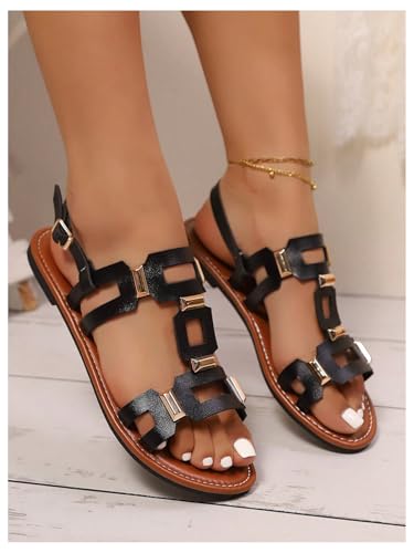 Verdusa Women's Cut Out Leather Sandals Open Toe Ankle Strap Casual Slingback Sandals2
