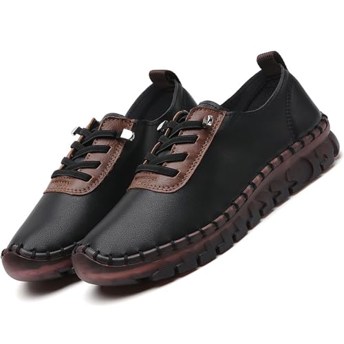 Image of CrazySavage Women's Leather Soft Bottom Flat Loafers Casual Non-Slip Handmade Slip-On Walking Shoes Comfort Driving Orthopedic Pain Relief Lightweight Shoe