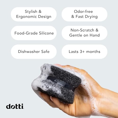 Image of Dotti Super Scrubber Silicone Sponge - Odor-Free, Non-Scratch, Fast-Drying, and Dishwasher-Safe Dish Scrubber - Also for Showers, Tile, and Counters - 3 Pack, Odyssey