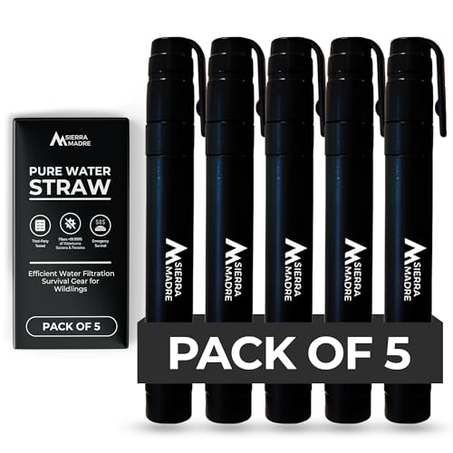 Sierra Madre Pure Water Straw – 264 Gallon Water Filter Purification for Backpacking, Camping, Hiking, Travel - Perfect for Preparedness Survival Gear & Supplies - Portable & Lightweight (Pack 5)