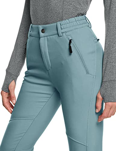 Tsla Women's Softshell Winter Snow Ski Pants, Fleece Lined Waterproof Hiking Pants, Insulated Work Outdoor Pants, 2-Layer Sky Blue, 8 Short #TOP5