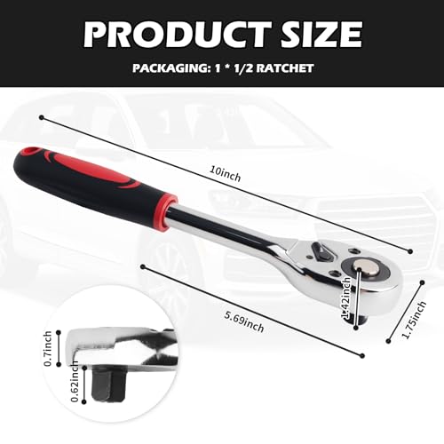 Image of Salior 10 Inch Dual Direction 1 /2 Ratchet,Multi-Purpose Socket Wrench Ratchet Wrench for Filter,Spark Plug,Lug Nut Socket,Universal Quick-Release Ratcheting Wrenches Car Accessories