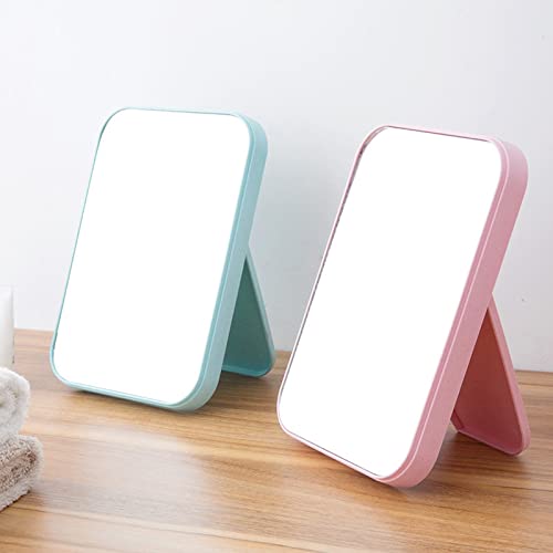 Image of Hand Mirror | Glass Rectangle Cosmetic Standing Mirror for Makeup, Portable for Travel, Camping, Home (Pink - Pack of 2, Rectangular, Floor Mount, Framed)