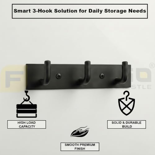 Image of Stainless Steel 3 Hook Cloth Hanger for Door /Dress Hanger Wall Mount /Bathroom Hooks for Hanging Clothes (Black) Pack of 1-| 3 Years Warranty |