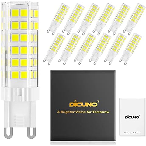 DiCUNO G9 LED Bulb, Ceramic Base Light Bulb 6W (60W Halogen Equivalent), 550LM, Daylight White 6000K, Non-Dimmable Replacement for Home Lighting, 12-Pack Cover