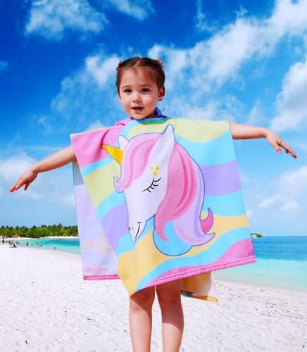 Image of Ultra Soft Kids' Towels with Hood for Bath Beach Pool Toddler Boy and Girl Swim Poncho Cover-ups Swimwear with Bag (Unicorn 4)