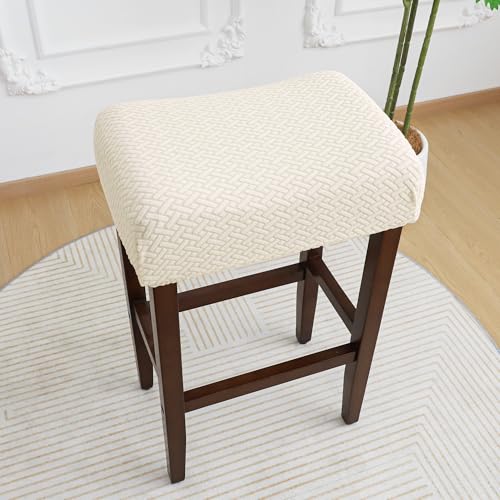 Image of Waterproof Bar Stool Covers Set of 2 Rectangle Beige Jacquard Stretchable Backless Barstool Seat Cover Counter Bar Stool Slipcovers Washable
