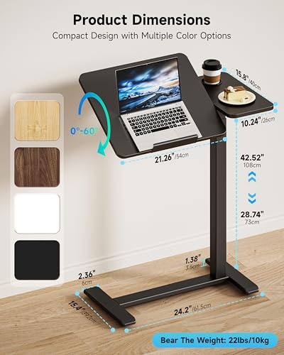 Image of BZIUM Overbed Bedside Table with Hidden Wheels, Adjustable Medical Tilt Top Hospital Bed Table Over The Bed, Rolling Desk Mobile Standing Desk (31.5x15.8, Black)