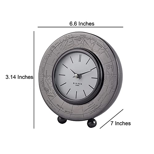 Image of Decor de Maison Brings Handcrafted Aluminium World Table Clock for KidsRoom, Living Room, Study Table, Office Desk|Classic Non-Ticking Tabletop Battery Operated Analog Desk Clock in Black (17x18x8cm)