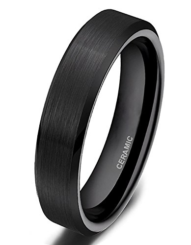 Somen Tungsten 4mm Ceramic Black Brushed Comfort Fit Wedding Ring, 8.5