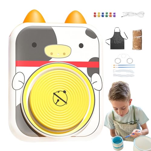 Roue de poterie électrique USB à motif vache avec accessoires pour atelier céramique en famille