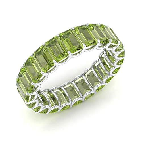 Diamondere Natural And Certified Peridot Wedding Ring In 14K White Gold | 6.25 Carat Emerald Cut Full Eternity Stackable Band Size 6 #TOP19