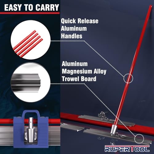 RUPERTOOL Concrete Bull Float Tools Kit, Aluminum Magnesium Alloy Float 48'' x 8", for Concrete Finishing, with Carrying Plastic Tool Box and Belt - Image 3