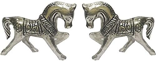 Salvus APP SOLUTIONS Vastu Metal Horse Set Showpiece for Wealth and Prosperity | Feng Shui Horse Set Home Decor | Decorative Showpiece for Shining Future - Pack of 2 (4x3 Inch)