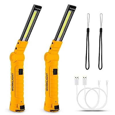 Lmaytech Tool Gifts for Men,Rechargeable LED Work Lights 2-Pack, Magnetic Base, Christmas Gifts for Him, Dad, Handyman - 5 Lighting Modes for Car Repair, Grill, Outdoor Use