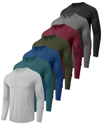 7 Pack Long Sleeve Shirts for Men - Quick Dry Moisture Wicking Sun Protection UV UPF T-Shirts for Fishing Workout Gym