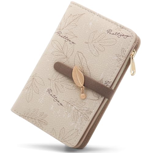 YERUUE Carteras de Mujer Cuero PU Monedero Mujer Pequeño Gran Capacidad Billeteras para Mujers con Cremallera Bolsillo Monederos y 10 Ranuras para Tarjetas(Beige)
