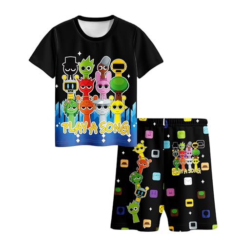 Pitevotur Game Pyjamas Boys Girls Short Pjs Set Music Game Tshirts Nighties Sleepwear for Kids 3-12 Years Black
