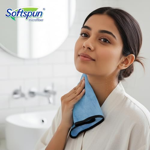 Image of SOFTSPUN Microfiber Hand & Face Wipes 280 GSM 20x30 Cms, 4 Piece Towel Set, Light Sky Blue Super Soft & Silky for Hand, Face and Body - Hypoallergenic Sensitive Skin Wipes & Washcloths.