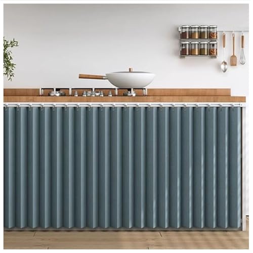 Tende Sotto Il Lavandino, Tendina Sottolavello Bagno, Tenda per Finestra Della Cucina con Binario di Scorrimento Senza Foratura per Armadio da Cucina/Armadio/Bagno/Mobile Lavatrice/Scaffale(Blu,WxH 90