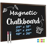 4 THOUGHT Chalk Board 36' x 48', Magnetic Large Chalkboard for Wall Rustic Blackboard Hanging Chalkboards Sign Menu Board for Kitchen Decor Office Home School 2 Markers 8 Magnets, Brown