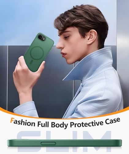 Image of FNTCASE for iPhone 17e Case: iPhone 16e Phone Case [Compatible with Magsafe] Matte Cases with [Screen Protector] Military Grade Shockproof Protective Phone Cover - Full Green
