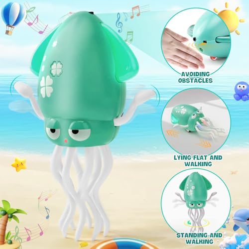 LTFIOON Electric Dancing Octopus Toy, Tanzendes Oktopus-Spielzeug für Kinder mit LED & Musik, 2 Modi Aufrecht & Krabbelnd, Automatisches Ausweich-Oktopus-Spielzeug, Geschenk für Jungen Mädchen (Grün)