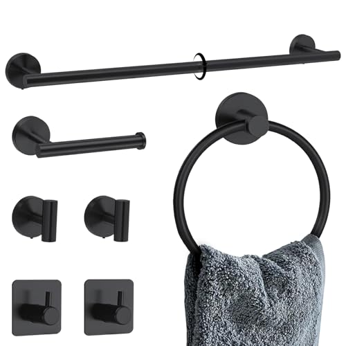 7-Piece Matte Black Bathroom Set - 23.6 Inch Stainless Steel