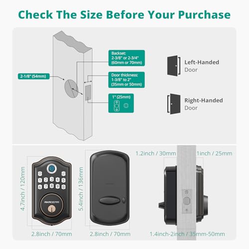 Image of AkaGear Keyless Entry Door Lock with Fingerprint - Keypad Deadbolt, Door Lock with Codes, Smart Locks for Front Door, Auto-Lock & One Touch Locking - Oil Rubbed Bronze