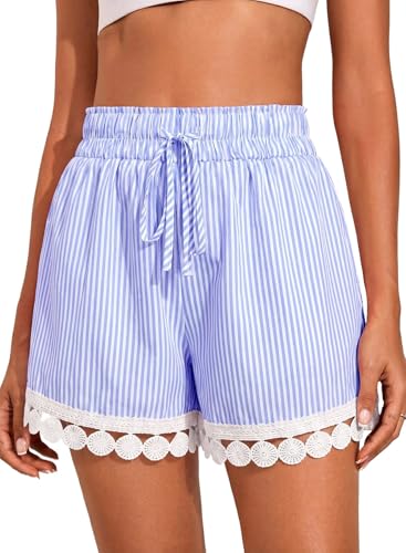 Image of Dokotoo Womens Shorts Summer Casual Loose Elastic Waist Drawstring Lace Boho Beach Cover Up Shorts