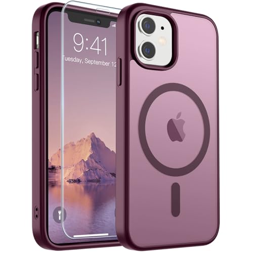 Image of SUPFINE Magnetic for iPhone 11 Phone Case (Compatible with MagSafe)(Military Grade Drop Protection) Translucent Matte Shockproof Phone Case,Wine Red