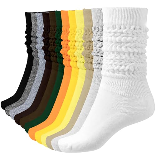 Slouch Socks for Woman Cotton Knit Knee High Scrunch Slouchy Stockings Bulk Pack