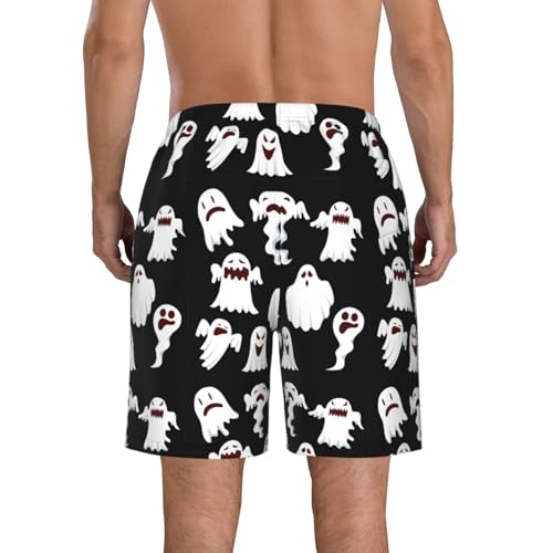 Men's Beach Shorts Swim TrunksFun Patterns Funny White Ghost Print for Surfing Running Summer Vacation3