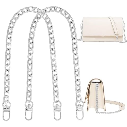 BARBUDDY 2Pcs Flat Purse Chain Strap Handbag Replacement Strap with Metal Buckles(15.7 Inches/40cm, Silver)-image-28
