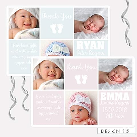 Personalised Multi Photo Baby Thank You Birth Announcement Cards (100) Cover