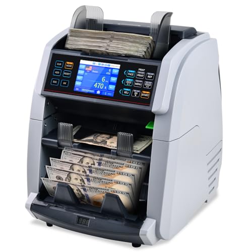 6070 Money Counter Machine Mixed Denomination with Reject Pocket, Value Counting, Counterfeit Detection 2 CIS/UV/MG/IR, Sort&Print Enabled Cash Counter, Mixed Bill Counter