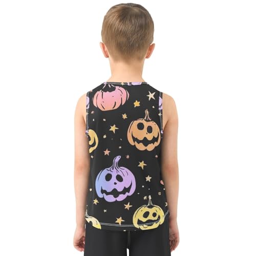 Bolaz Boys Athletic Quick Dry Tank Top Sleeveless Workout T Shirts Age 11-15,Pumpkin Candle Star Pattern3
