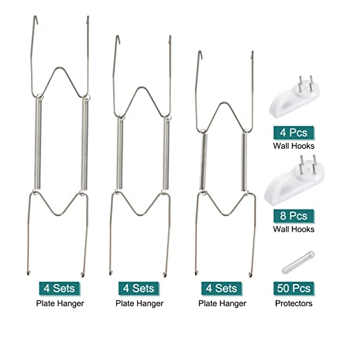 Image of uxcell 12 Pieces Plate Hanger, 8 12 14 Inch Stainless Steel Invisible Wall Plate Hangers with 12Pcs Wall Hooks and 50Pcs Protectors for Decorative Plates, Silver