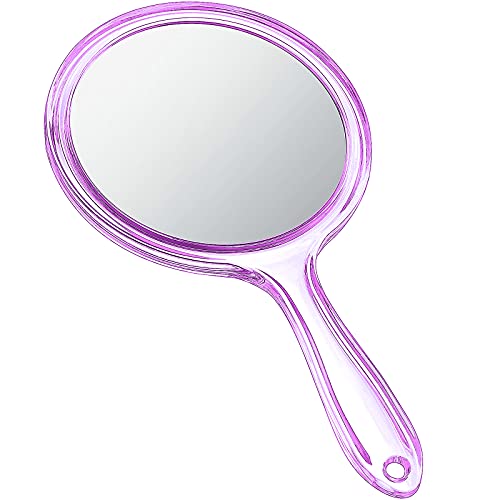 Image of Jetec Double Sided Handheld Mirror 1X / 2X Magnifying Mirror with Handle, Purple, 4.5 x 8.3 inches