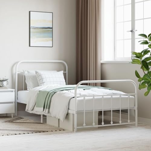Rantry Estructura Cama Metal con cabecero y pie Cama Blanca 100x200 cm, Base Somier para Adultos, niños y Adolescentes, Fácil Montaje Tipo 1 Camas y somieres