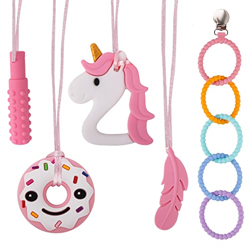 QKTYB Collar de Masticación Sensorial, 5 Piezas Masticar Collar Silicona Collar de Mordedores para Niños y Niñas con Dentición Autismo TDAH Cover