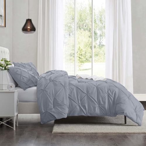 Image of Nestl Ice Blue Duvet Cover Full Size - Soft Double Brushed Duvet Set with Button Closure & Corner Ties, 3 Piece Luxurious Pinch Pleated Duvet Cover Set 80x90 Inches with 2 Pillow Shams